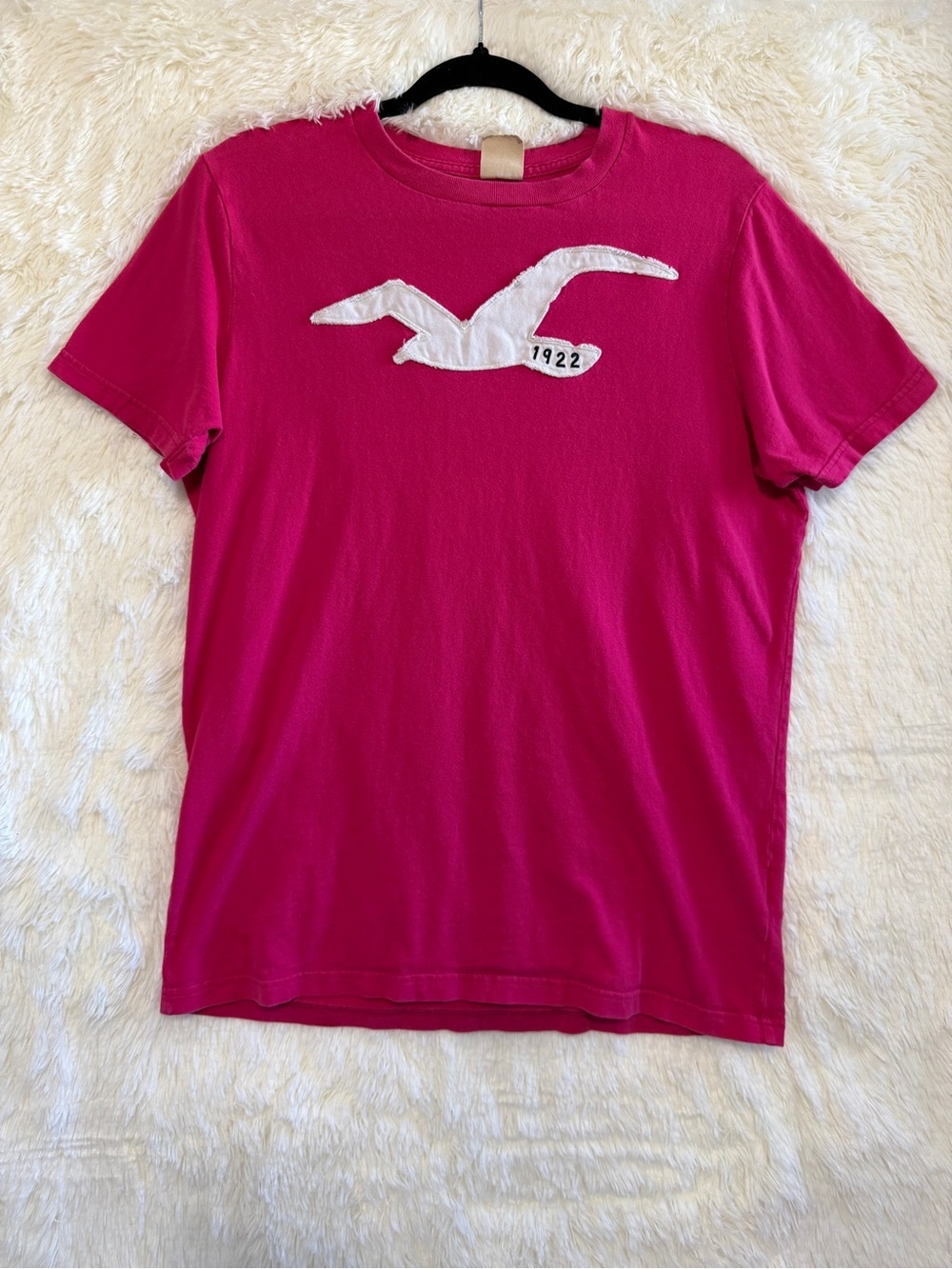 Hollister Mens Short Sleeve T-Shirt Size M Pink Cotton Seagull Logo 1922 Preppy
